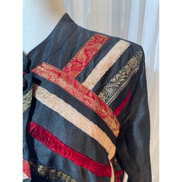 Vintage Choices Size XL Dress Jacket Black with Applique Ribbon Pattern - Picture 2 of 6